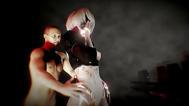 Spit-Roasting with a Sexy YoRHa 2B BDSM Sex Doll in Nier Automata Porn Parody