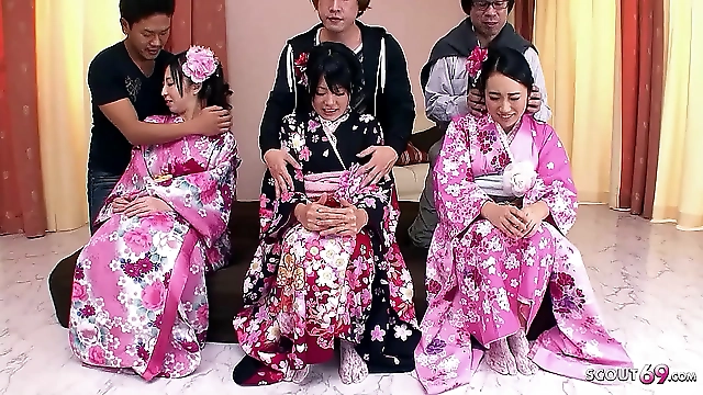 Japanese Teen Threesome with Hairy Pussy: A Must-Watch Orgy sessions with adorable JAV chicks