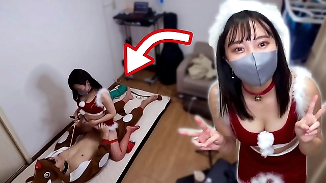JAV Hottie in Santa Suit Demands Nakadashi in Kinky Cowgirl Grinding Position - Trains with Collar!