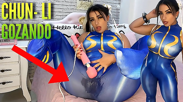 A Luscious Chun Li Cosplay Enchantress Going Wild with Her Htachi Vibrator - Cumming and Soaking Her Panties and Pants Ahegao