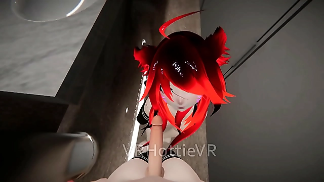 JAV Slut Gets Sucked and Fucked in Public Restroom POV Redhead Lap Dance VRChat ERP