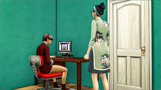 JAV Stepmom Helps Her Step-Son Jerk Off Deliciously: Monstrous Sex on the Computer Screen!