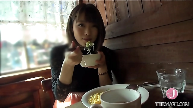 Japanese hottie rubs her luscious tits, sucks on her nipples, and licks them with her tongue till she moans huskily!